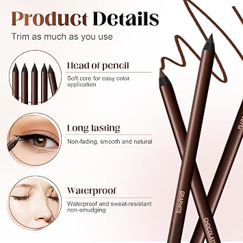 24 Hr Waterproof Eyeliner Duo Sharpenable Eye Pencil, 2025 Upgrade Persona Eyeliner Pencil Waterproof, Long Lasting Eye Liner for Daily Makeup, No Smudging, Fading, Smooth And Easy To Color (Graphite)
