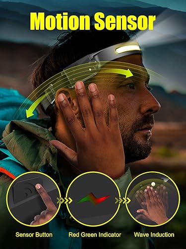 Miniatura 4 de Linterna frontal recargable, 230 de haz ancho LED paquete de 2 lámparas de cabeza LED recargables súper brillantes, sensor de movimiento recargable