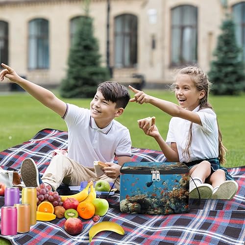 Miniatura 3 de QsirBC Bolsa de almuerzo aislada con aislamiento de peces de coral marino para mujeres, bolsa de almuerzo cuadrada para adultos y hombres, lonchera