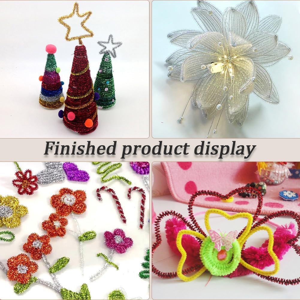 CRASPIRE 1000Pcs 12in x 6mm Glitter Pipes Cleaners Metallic for Crafts 10 Colors Chenille Stems Bling Bulk Christmas Handmade DIY Arts Projects Plush Animal Flower Creative Fun Decoration Gift