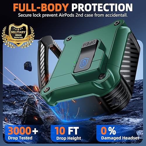 Miniatura 4 de Funda para Airpods de 2 y 1 generación, diseño de interruptor automático con clip de bloqueo seguro, carcasa dura a prueba de golpes de cuerpo