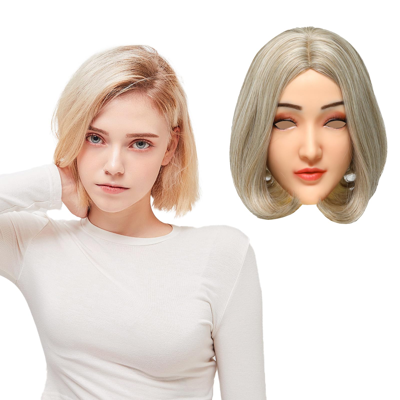 Minaky Women's Asian Yellow Silicone Clare Head Mask Face Mask Realistic Soft Silicone Mask For Crossdresser Transgender Halloween Cosplay Carnival Drag Queen,