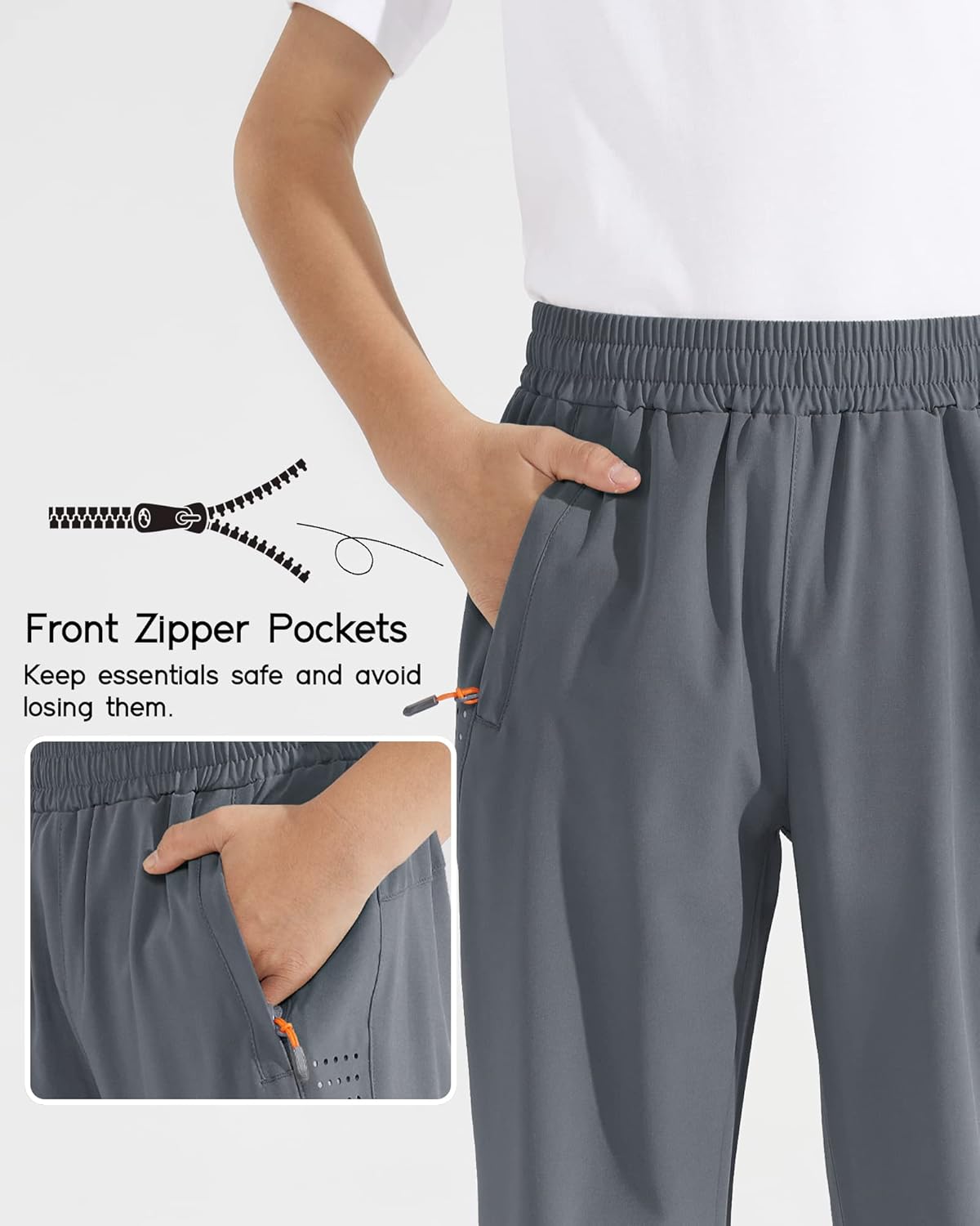 Boys Lightweight Jogger Pants Youth Kids Quick Dry Hiking Active Athletic Pants with Zipper Pockets - Image 5