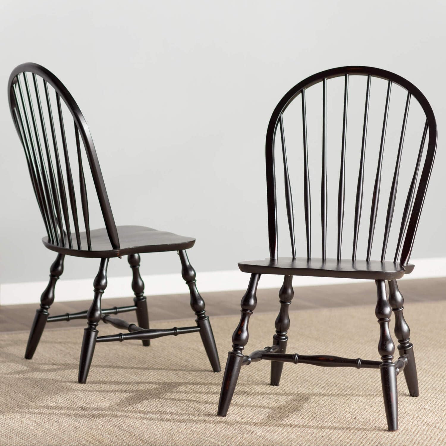 Sunset Trading Black Cherry Selections Windsor Spindleback Dining Chair Antique Black Set of 2 Fully Assembled
