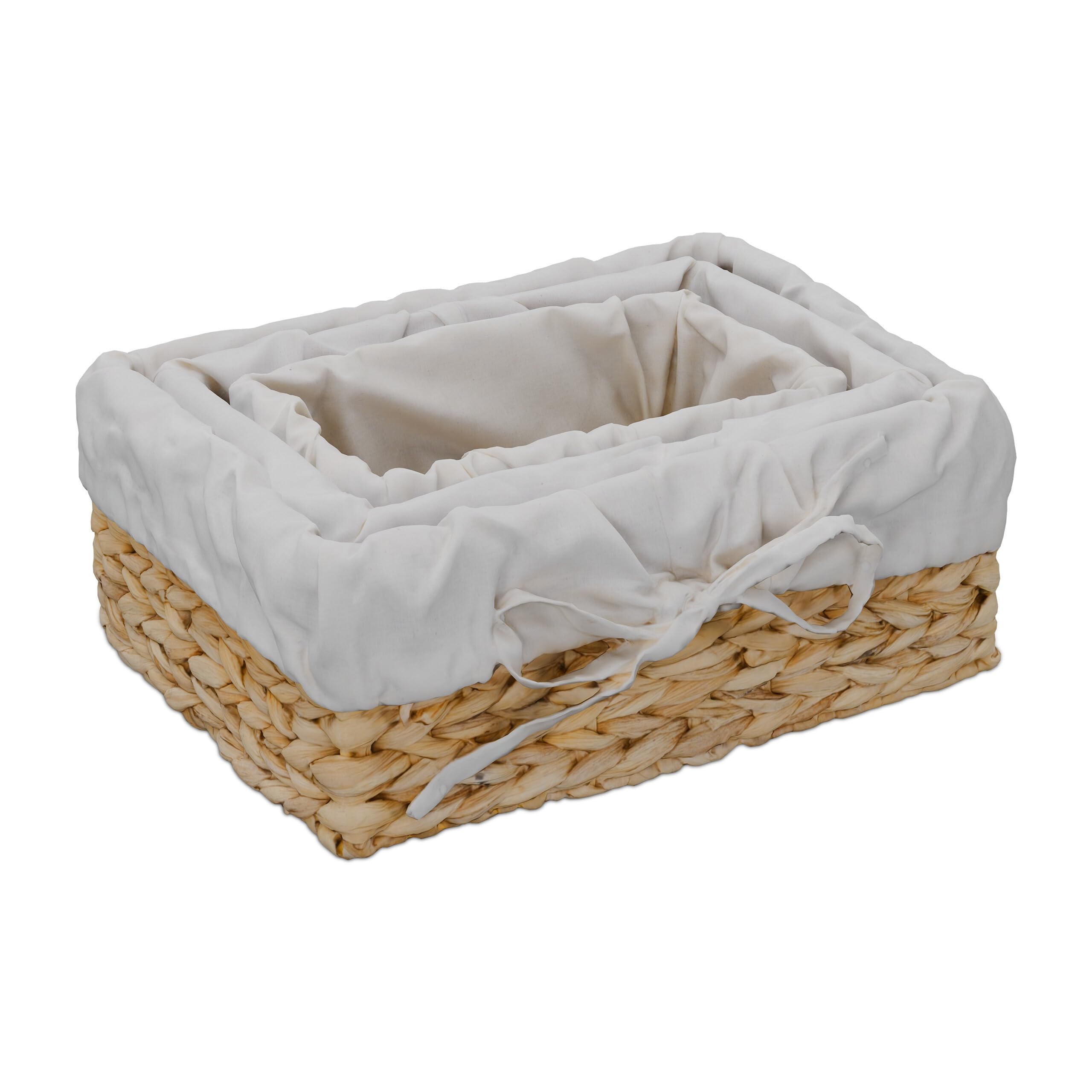 Relaxdays Corbeille à Pain, lot Pratique de 3, Insert en Coton, Design scandinave, Nature et crème