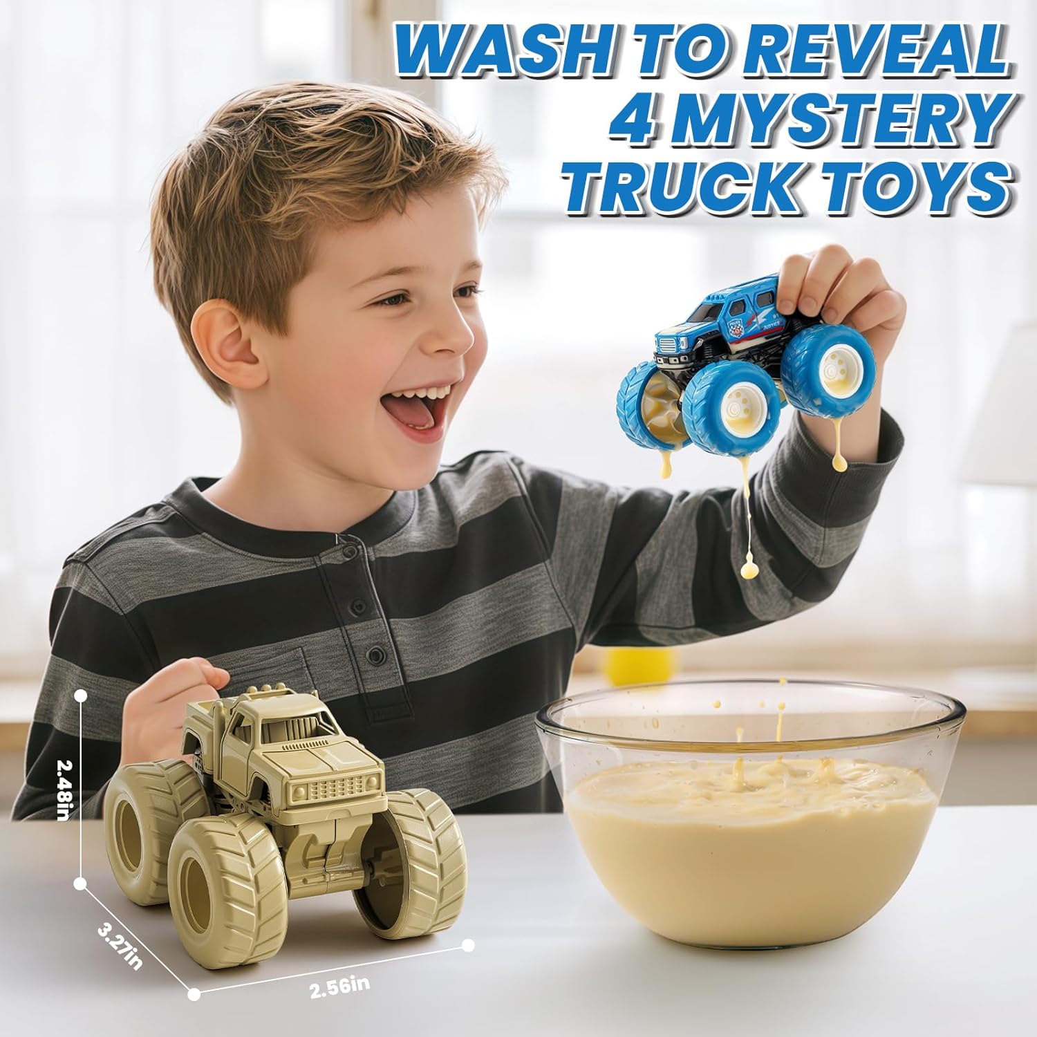 IJIGU Monster Truck Toys for 3 4 5 6 7 Year Old Kids, Wash to Reveal Monster Trucks for Toddlers, 4 Pack Toy Trucks with Realistic Mud Paint, Birthday Gifts for Boys Girls Age 3-5 6-8