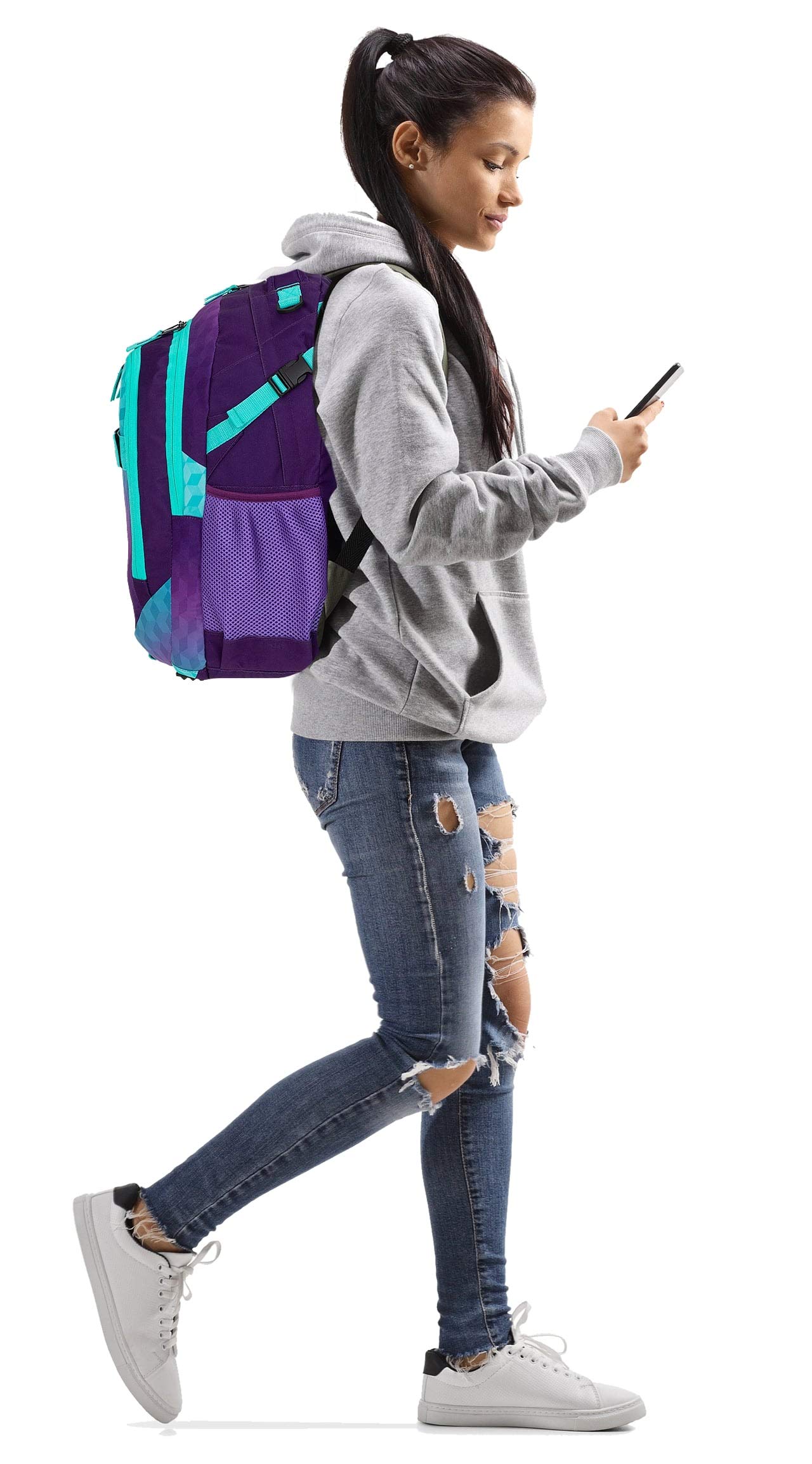 Elephant Schulrucksack Hero Rucksack mit Regenhülle 12868 Violet Cube +r | Signature Schultasche Schulmappe Daypack + Regencover Mädchen Jungen Türkis Lila