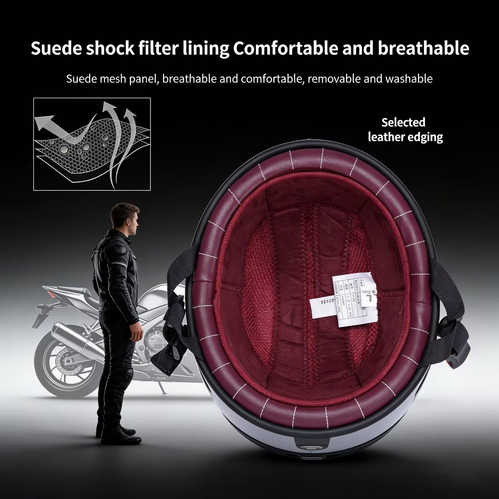 Casco Scooter in Vera Pelle, Stile Retro Unisex - Omologato ECE 22.06 - Casco Jet con Visiera - Leggero, Confortevole per Guida Urbana - Uomo/Donna