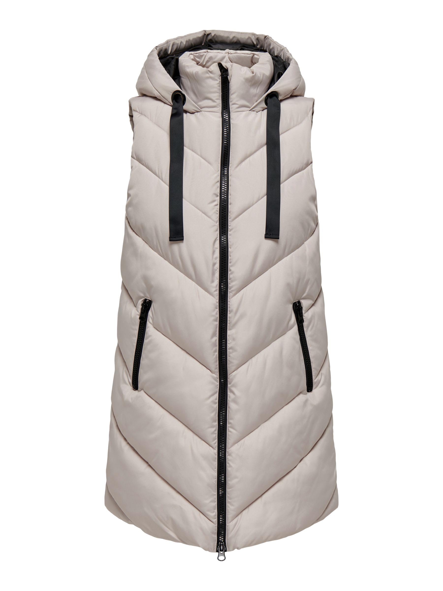 JdY Women's Jdyskylar OTW Noos Padded Hood Waistcoat Vest, Chateau Grey, Detail: Black, M