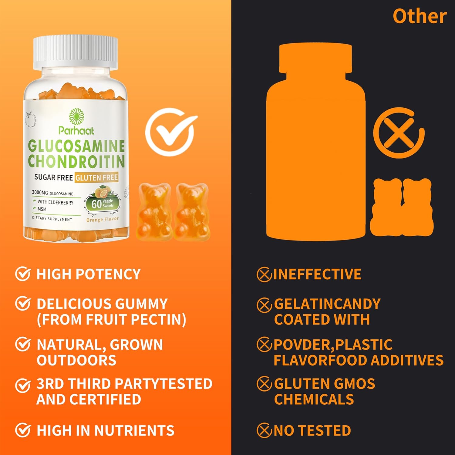 Glucosamine Chondroitin Gummies with MSM & Elderberry Extra Strength - Joint Support, Antioxidant Immune Support Supplement for Adults, Men & Women.Orange - Image 7