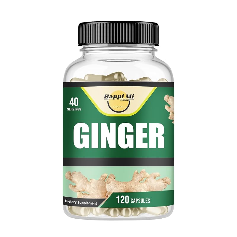 Happi Mi Nutrition Suplemento Fitoterápico de Gengibre em Pó de Raiz Orgânica 2.500 mg por porção, 120 cápsulas vegetais