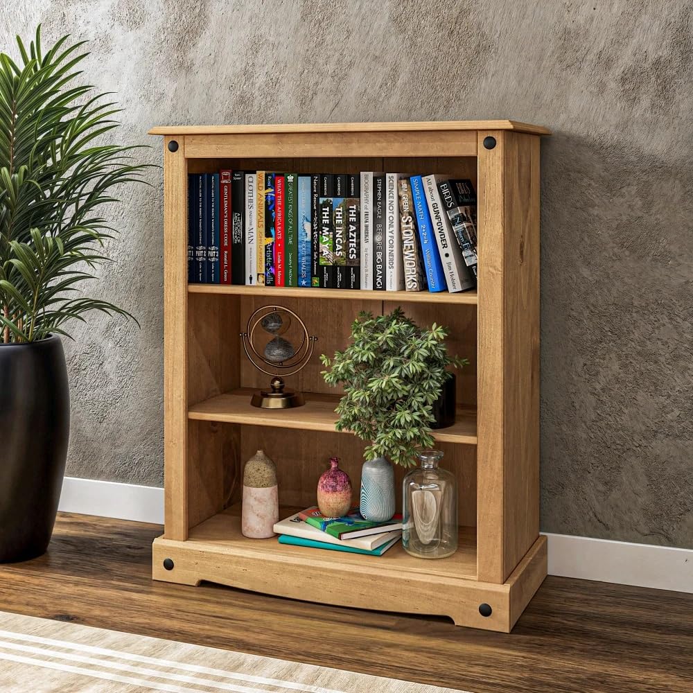 Mews Corona Bookcase Small Low 3 Book Shelves Mexican Solid Pine Wood from B&Q