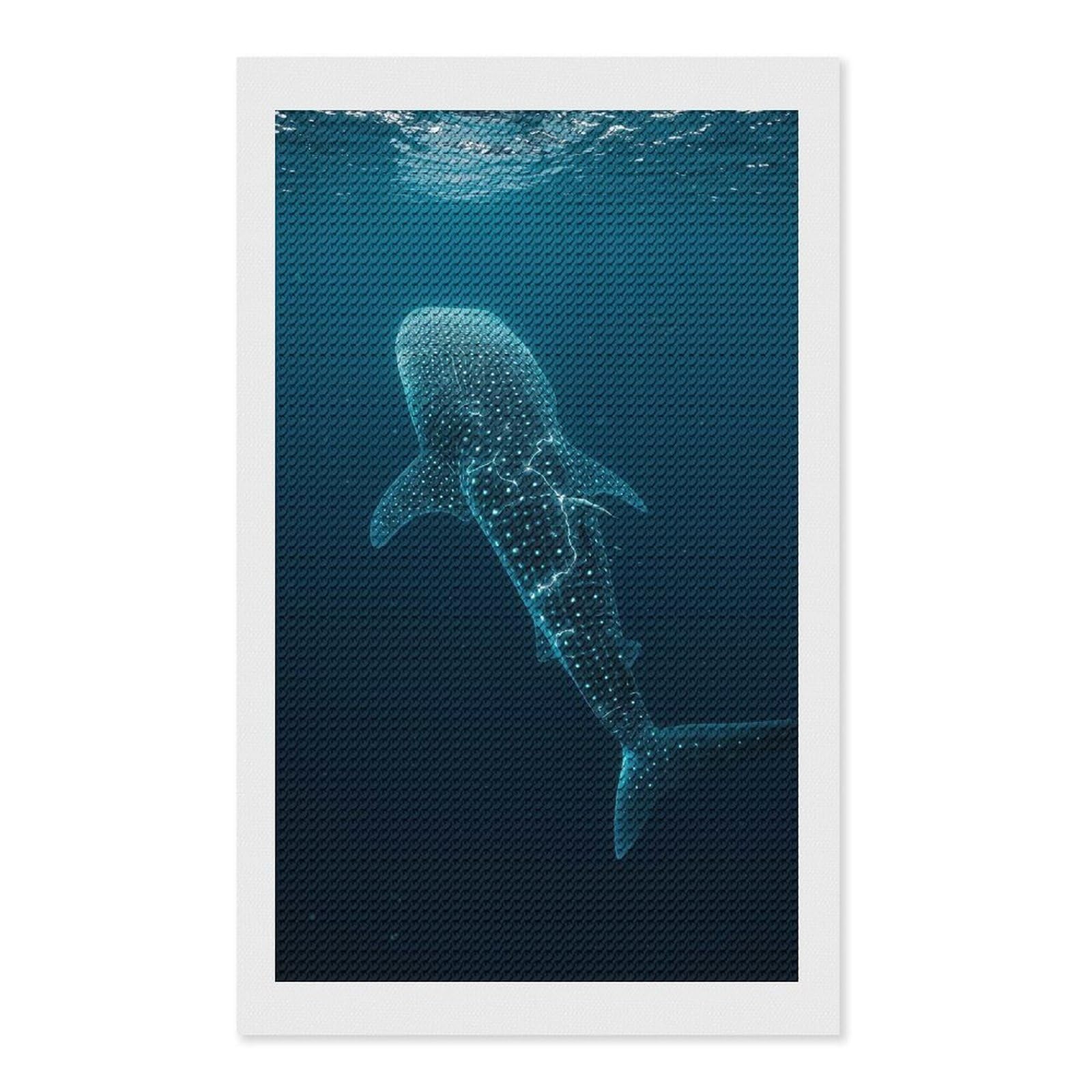 Junmoney Whale Shark in Deep Blue Ocean Diamond Painting Canvas Set 12"x20", for Women, Mindful Craft Activity, Cosy Home Accent, Festive Craft Gift