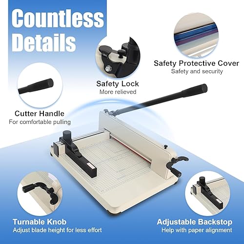 Miniatura 5 de Cortador de papel de 12 pulgadas, resistente estilo guillotina, capacidad de 400 hojas, doble bloqueo de seguridad, cubierta protectora para cortar