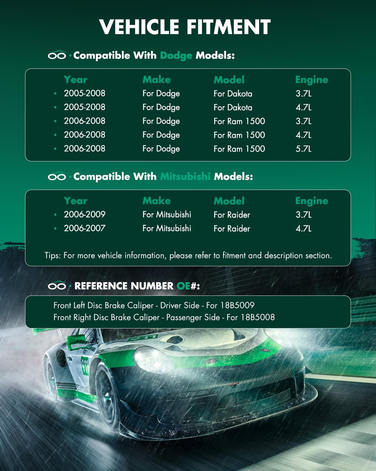 SCITOO Front Left+Right Brake Calipers With Bracket 18B5009 18B5008 Compatible For Dodge Dakota 2005-2008 For Dodge Ram 1500 2006-2008 For Mitsubishi Raider 2006-2009