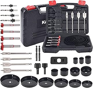 KATA 30PCS Multi-Function Wood Drill Bits Set Hole Saw Kit Set with 3/4"-6" Hole Saw, Countersink Drill Bits, Spade Drill Bits, Carbide Forstner Bits, Ideal for Soft Wood, Plywood, PVC