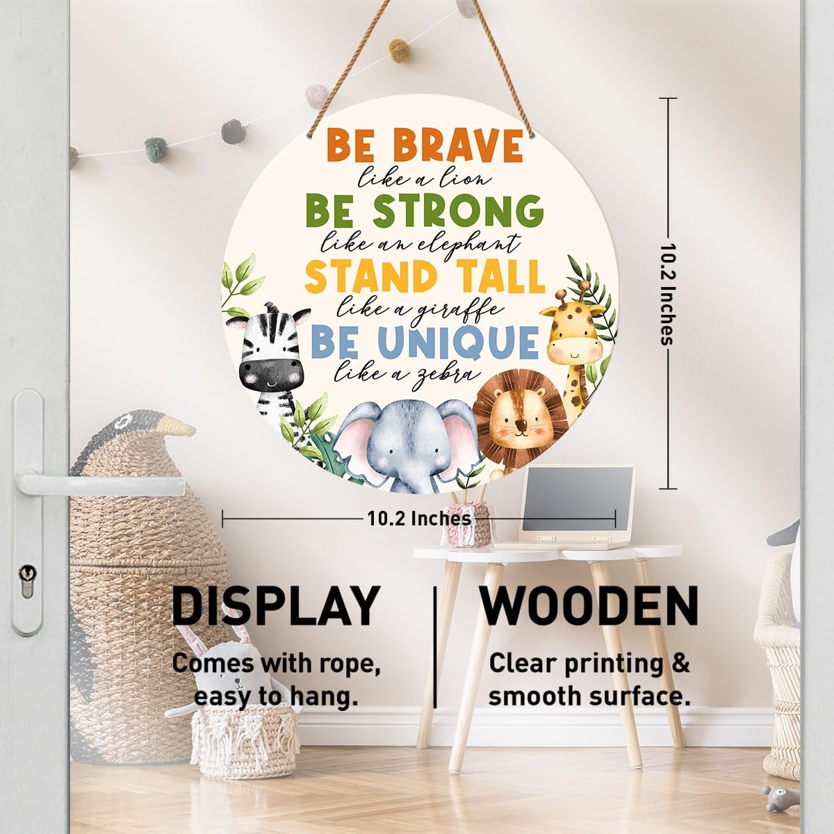 Boy Nursery Room Wall Decor Sign, Boho Woodland Nursery Wall Decor for Baby Boy Kids Bedroom Toddler Playroom Room Jungle Safari Animal Hanging Sign Decorations, Be Brave Strong Stand Tall Be Unique image 2