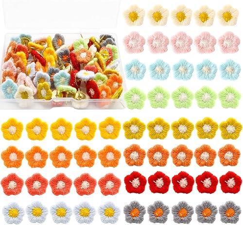 60 piezas de chinchetas decorativas de flores para pulgares, alfileres decorativos para corchetes, chinchetas coloridas de floret, accesorios de