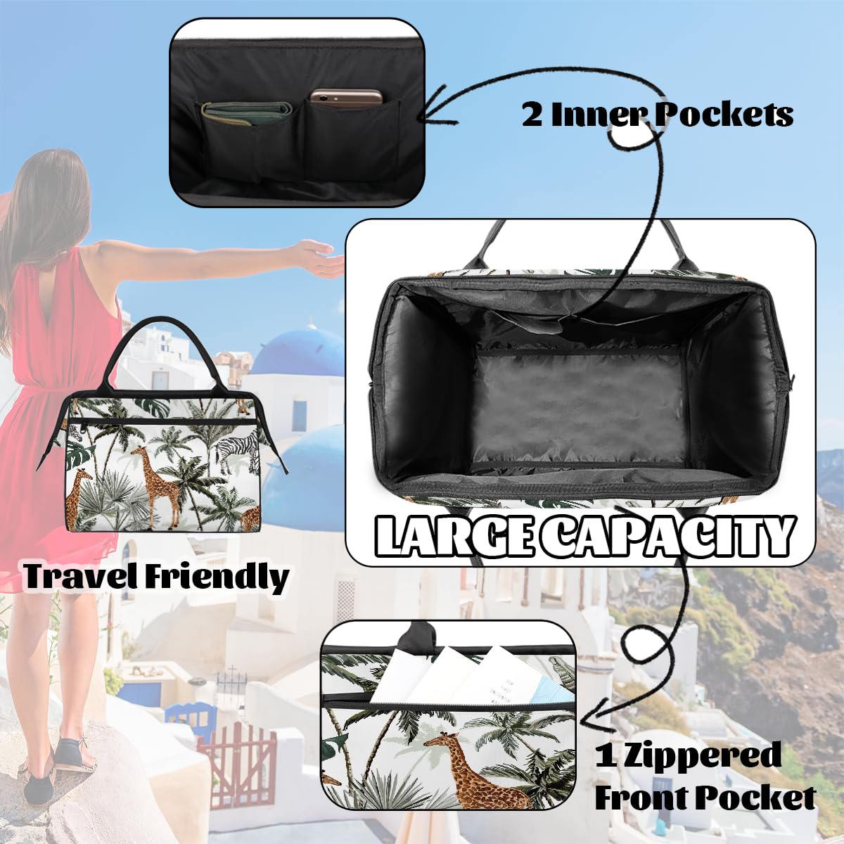 Borsa da palestra con giraffa e palma per uomini e donne, borsone da viaggio per sport e viaggi, borsa impermeabile per il fine settimana, borsa leggera da portare a mano