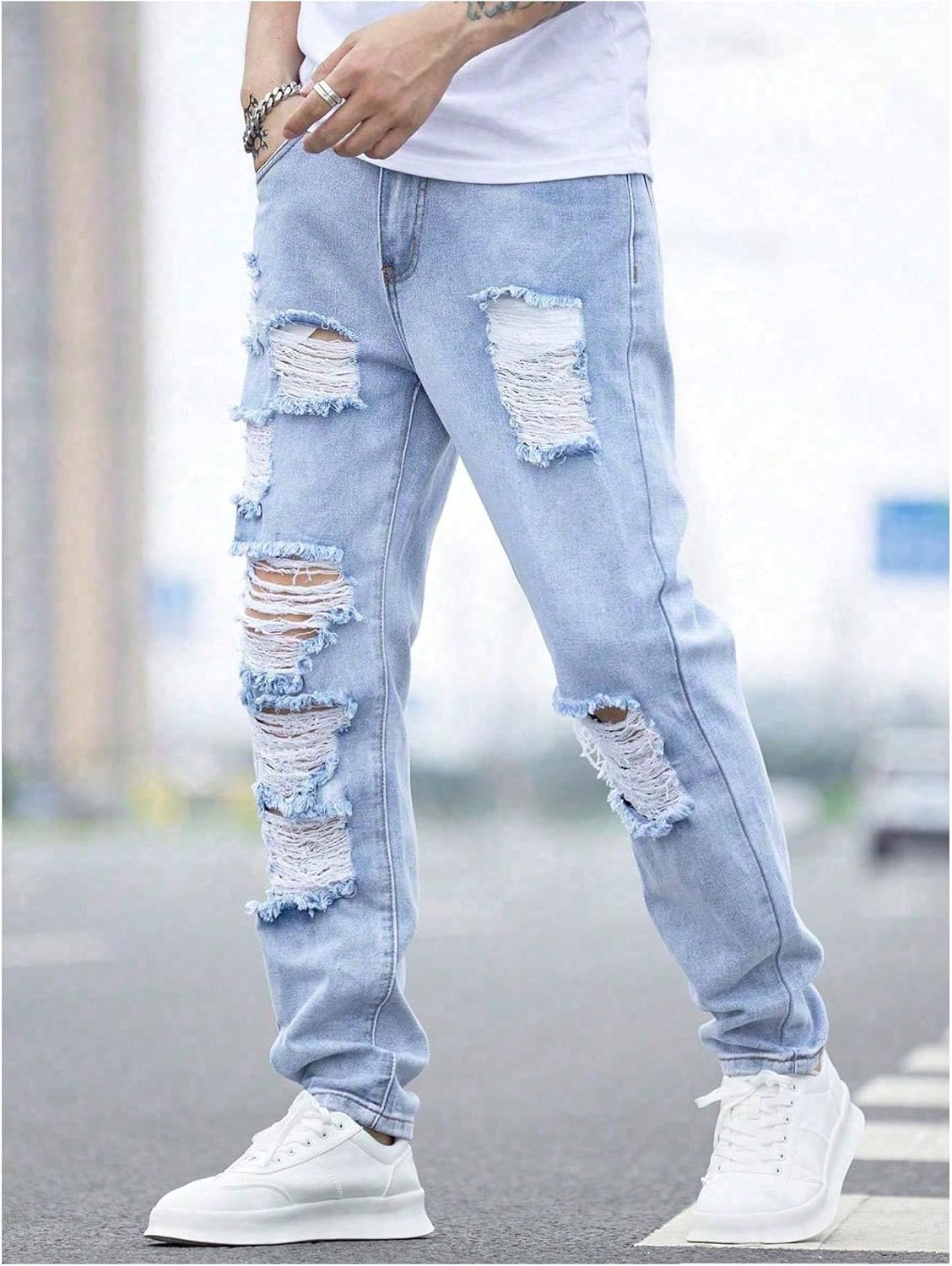 Verdusa Men's Ripped Distressed Straight Leg Jeans Casual Denim Pants Trousers - Image 3