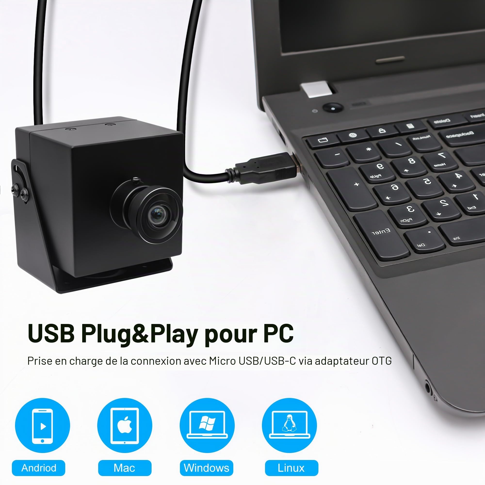 SVPRO Webcam 4K - USB HDMI double sortie pour ordinateur/moniteur/projecteur/TV, grand angle sans distorsion, webcam de sécurité H.264