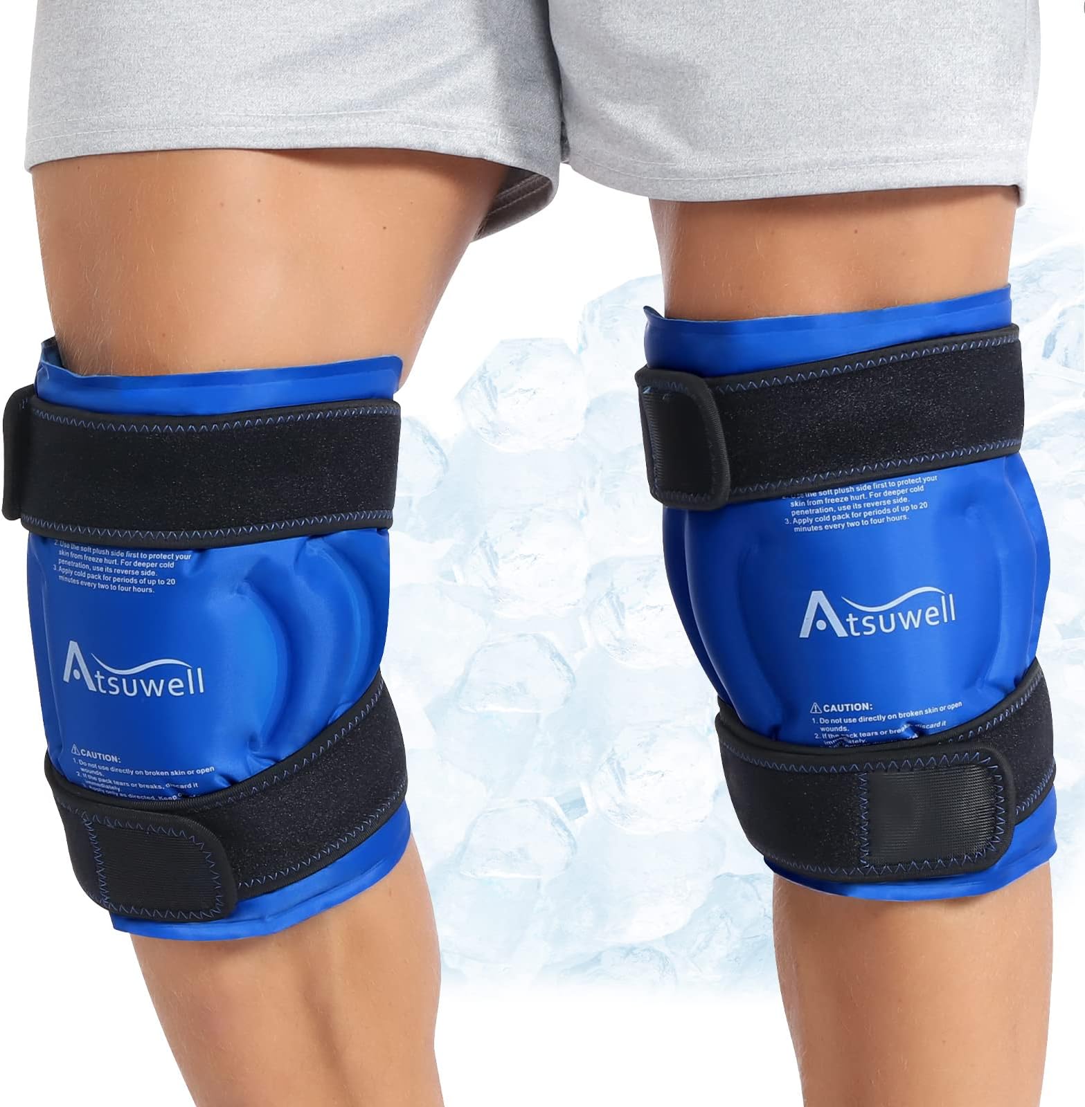 Atsuwell Ice Pack for Knee, Reusable Gel Ice Wraps for Knees, Flexible Cold Compress Cold Pack for Knee, Elbow, Shin, 2 Packs