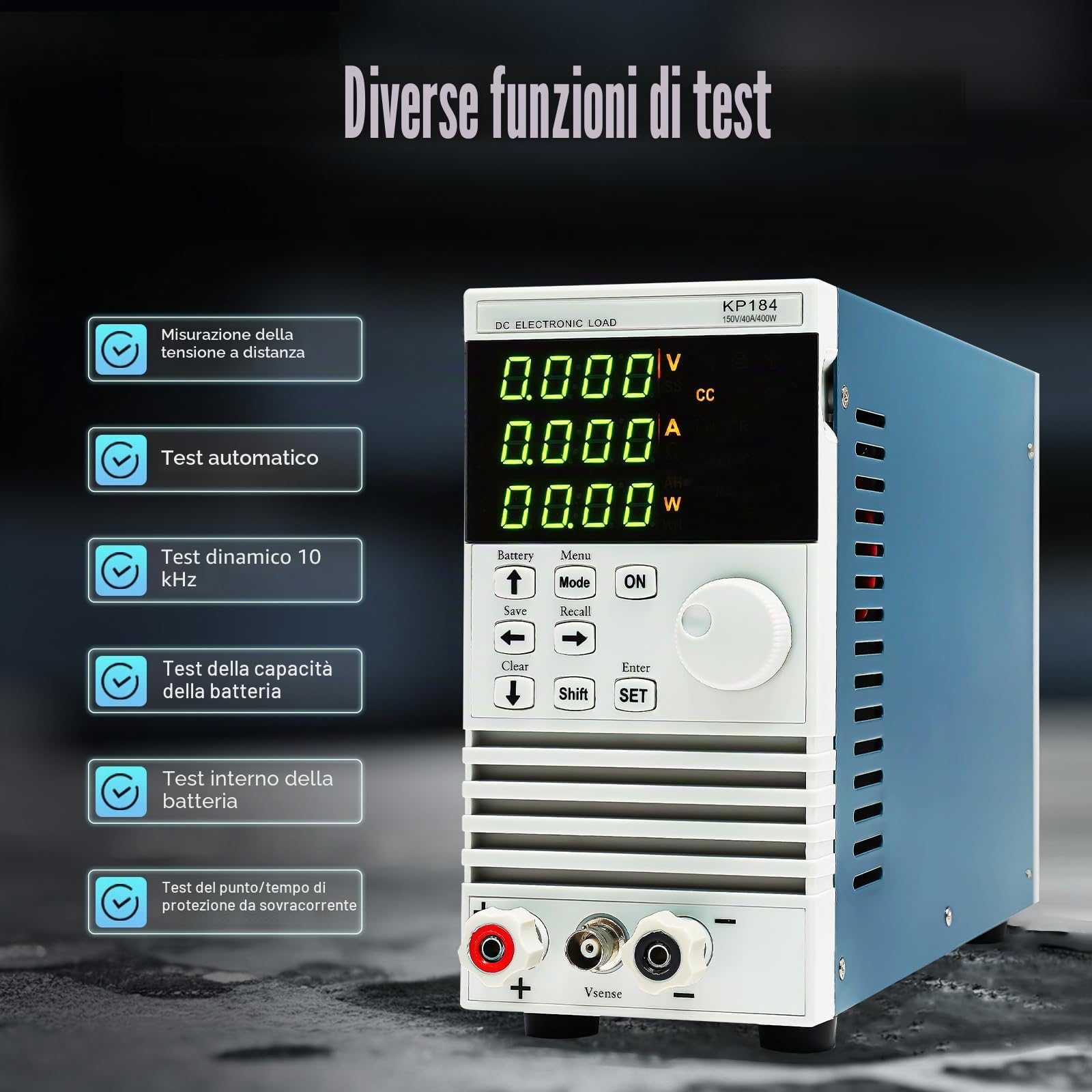 Carico elettronico DC KP184, 400 W, 0-150 V, 0-40 A, tester di carico elettronico singolo canale con CC, CV, CW e CR modalità di carico per driver LED, capacità della batteria, tester di capacità