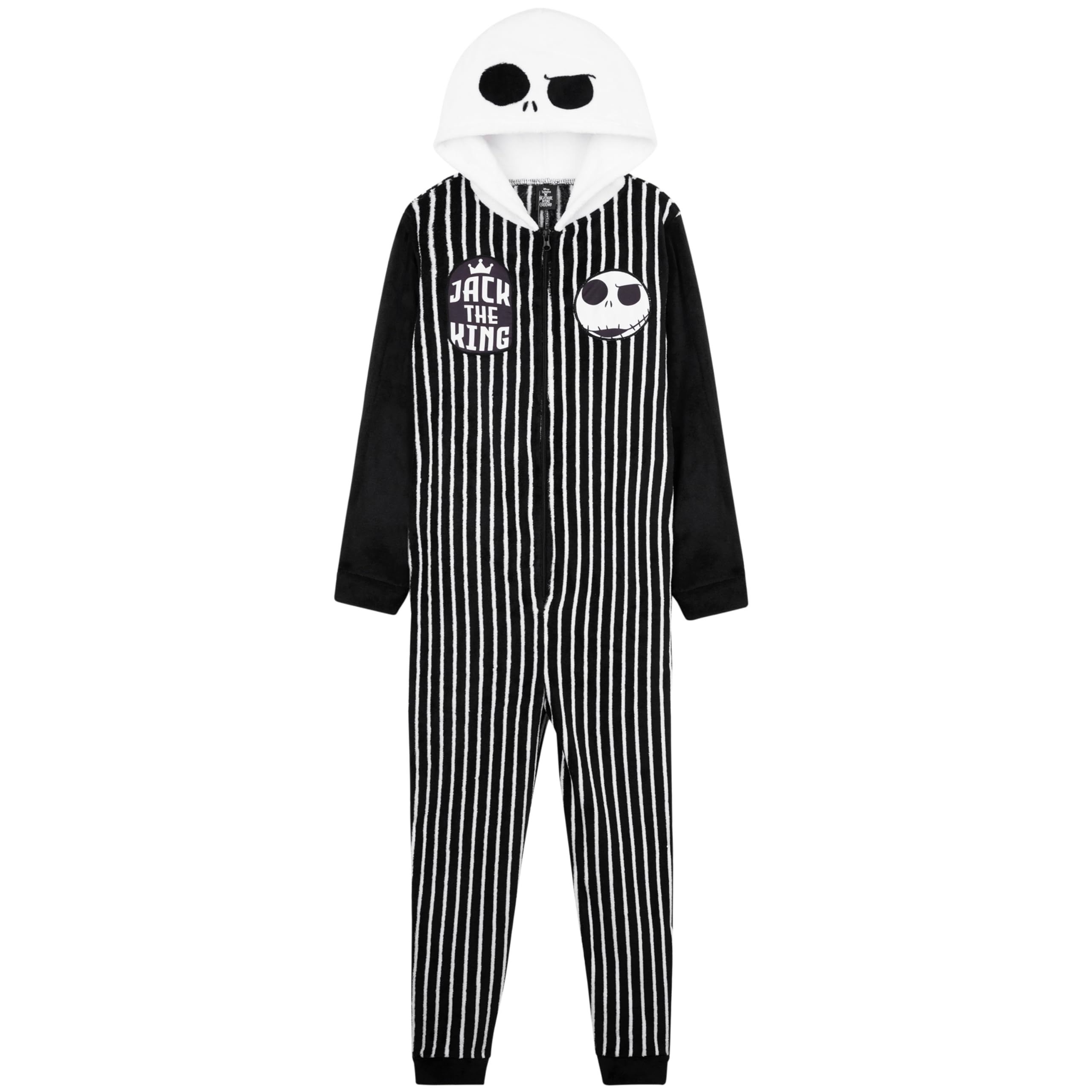 Disney The Nightmare Before Christmas Kids Fleece Jumpsuit With Hood, Jack Skellington One-Piece Pajamas, Cozy Gifts For Boys ( Jack, 9-10 Black/White
