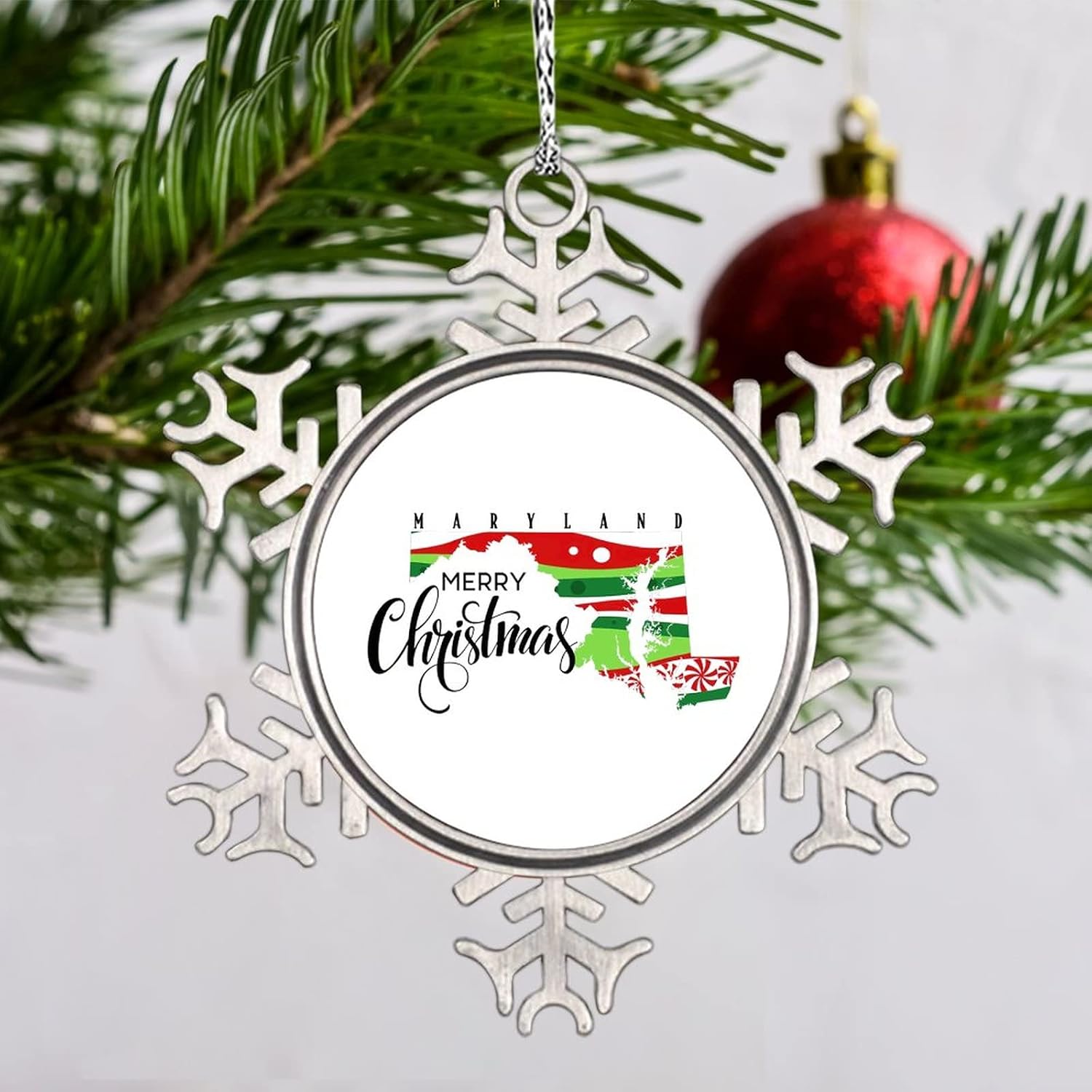 Snowflake Ornaments Maryland Home State Personalized Christmas Ornaments 2022 Merry Christmas Ornaments for Christmas Trees Metal Souvenir Xmas Tree Hang Pendant Exchange Long Distance Gift 3 Inch