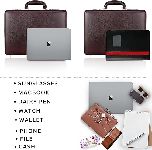 Miniatura 6 de Maletín de cuero de grano completo para tamaño unisex L17xW3xH12 pulgadas Maletín bolsa