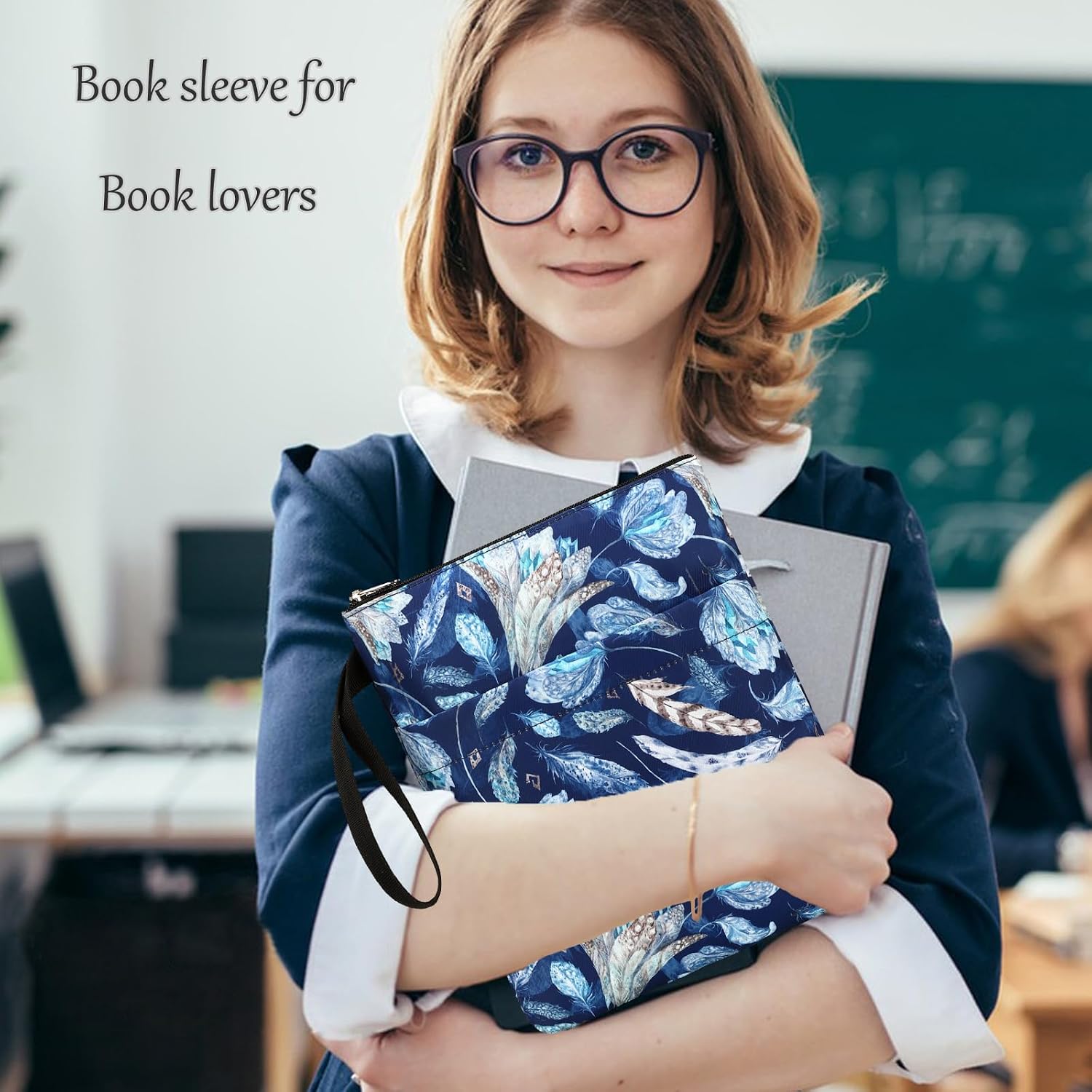 DSIUE Book Sleeve Lover Gifts Protector With Zipper, Covers for Paperbacks, Pouch With Pockets, Accessories, 11.4 X 9 Inch image 2