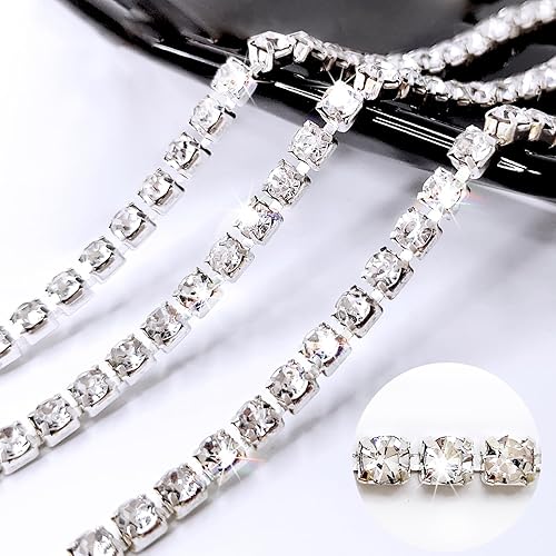 Cadena de cierre de diamantes de imitación de 8 yardas para manualidades, cinta de tiras de diamantes de imitación, decoración de bricolaje (cristal)