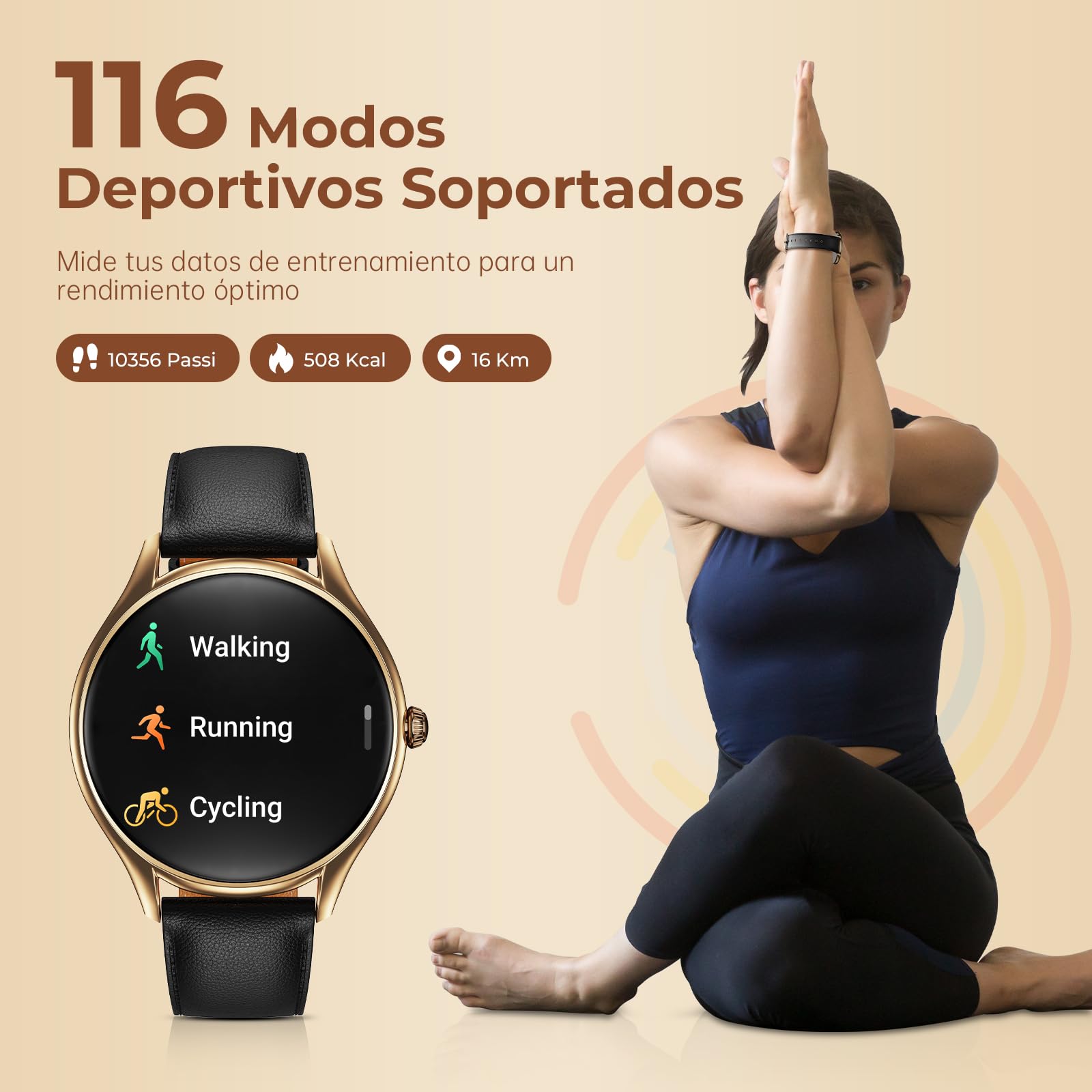 Reloj Inteligente Mujer con Pantalla AMOLED 1,43" Smartwatch Deportivo Impermeable IP68, Monitor Sueño/SpO2/Ciclo Menstrual, 120+ Modos Deporte, Diseño Ultra Delgado Elegante (Oro Rosa/Negro)