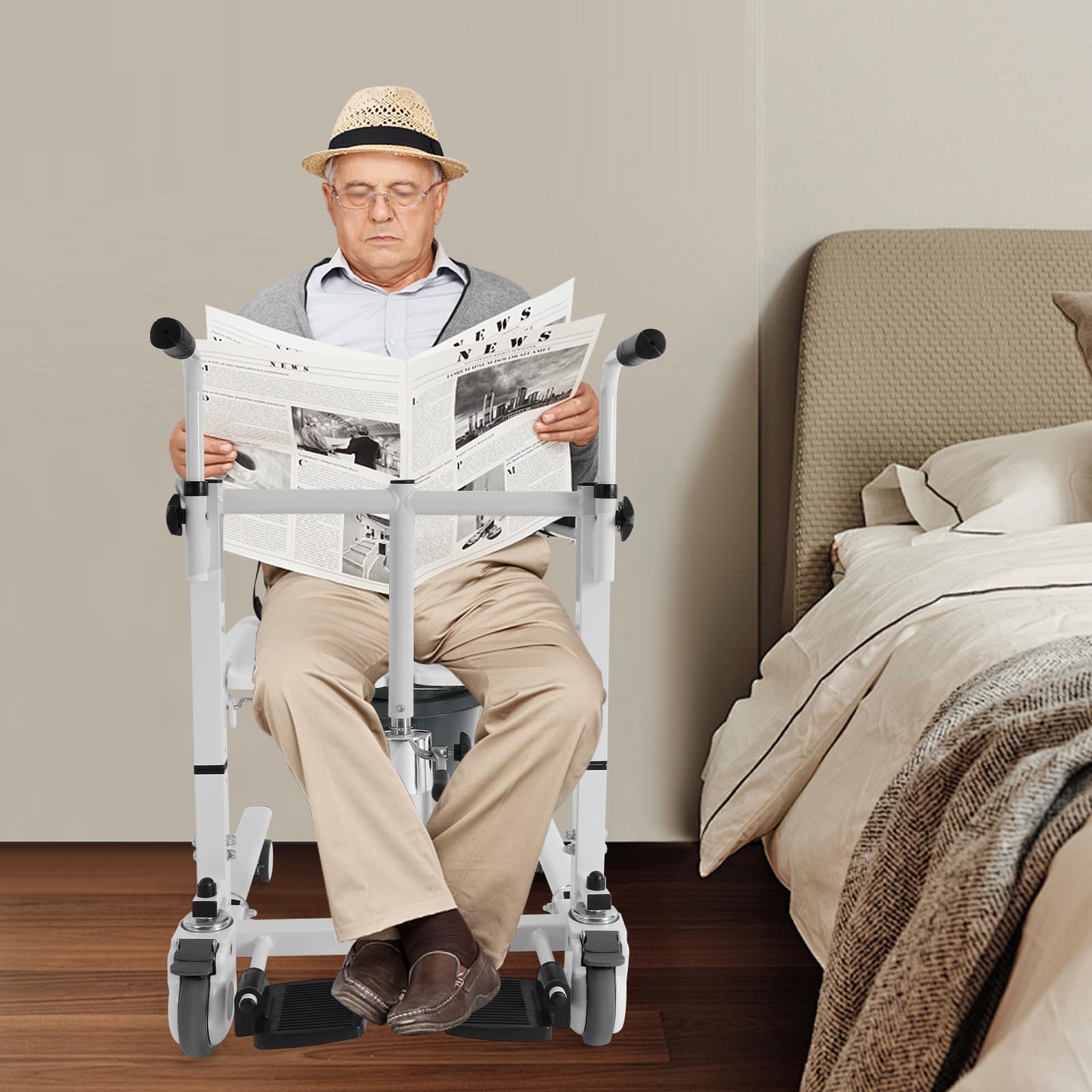 Sollevatore Idraulico per Pazienti, Sedia da Doccia Pieghevole a 180°, Regolabile in Altezza fino a 150 kg per Anziani e Persone con Mobilità Ridotta
