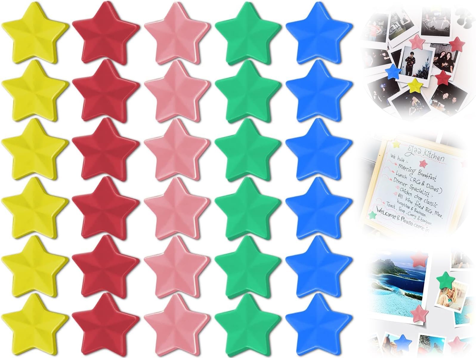 30 Pack Fridge Magnet, Star Cute Magnets Heavy Duty Round Refrigerator Magnets Whiteboard Locker Magnets (5 Colors)