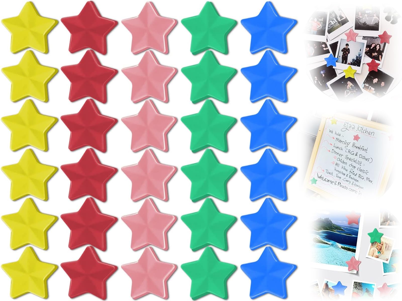 Azonee 30 Pack Fridge Magnet, Star Cute Magnets Heavy Duty Round Refrigerator Magnets Whiteboard Locker Magnets (5 Colors)
