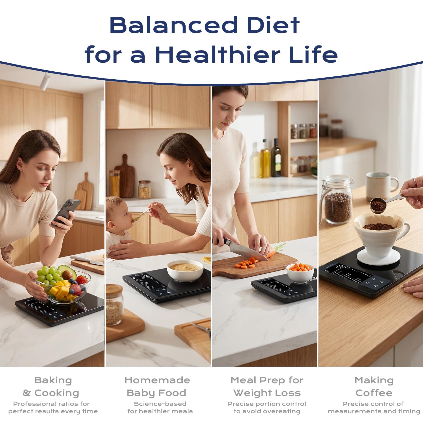 OBEST Balance de Cuisine Numérique avec Suivi de 30 Nutriments, 10kg/1g | Balance Intelligente avec Calcul Calories, Bluetooth Balance Alimentaire pour Perte de Poids, à Ecran LCD, Tara Fonction