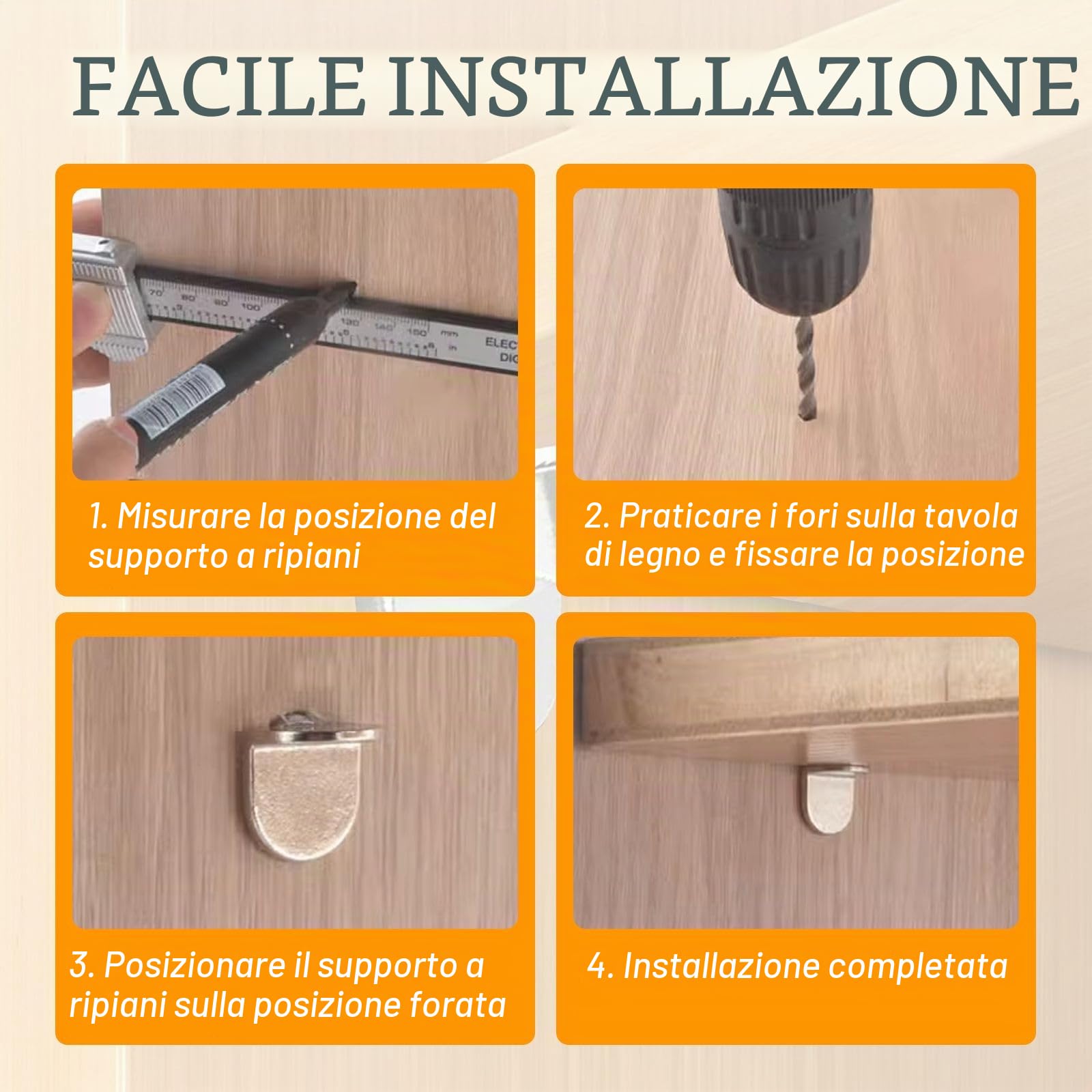 Reggi mensola Essenziale - Supporti per mensole in Legno e reggipiano per mobili, Set di 80 Pezzi con Borsa da Viaggio Inclusa