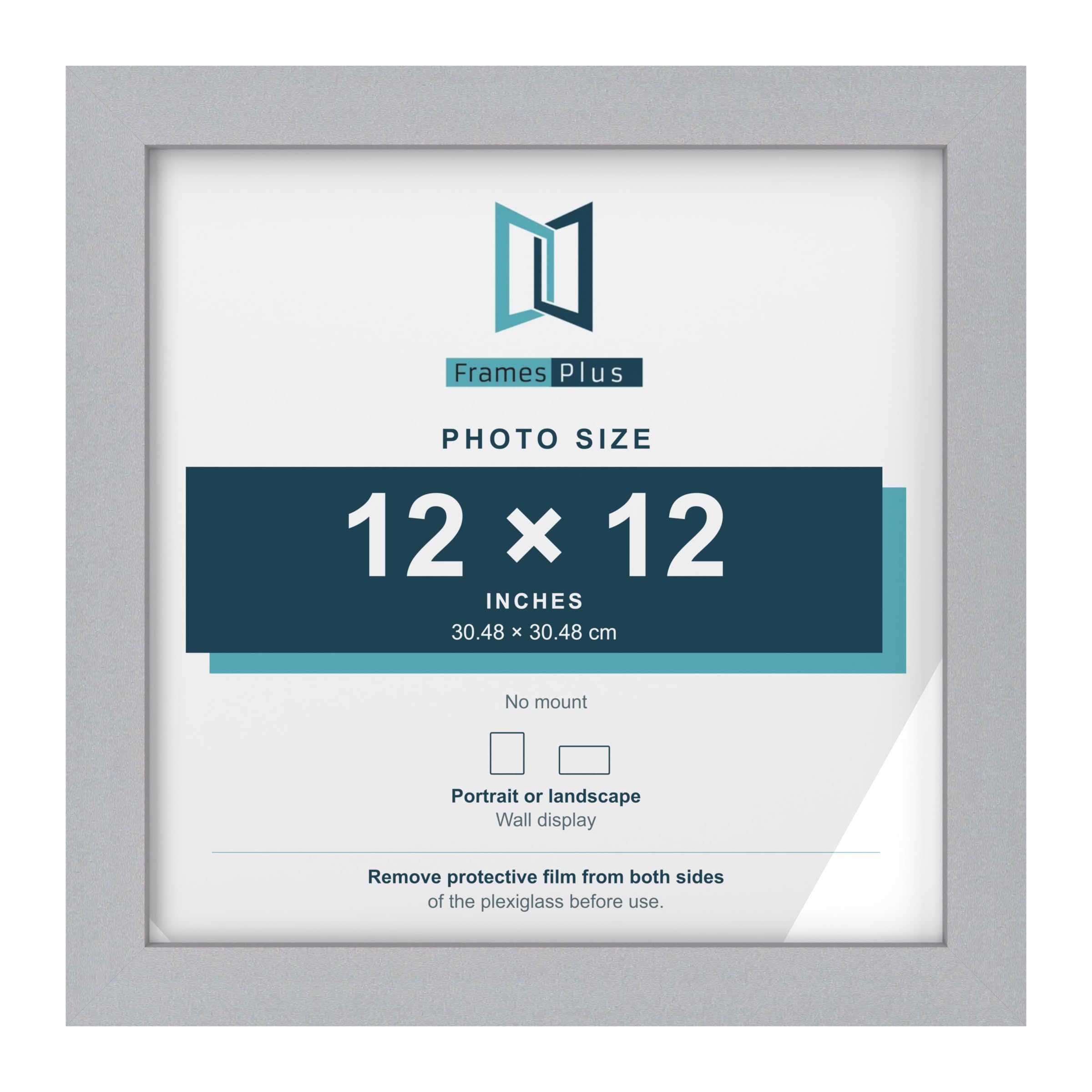 FramesPlus 12x12 Inch Square Picture Frame, Silver, Modern Photo Frame