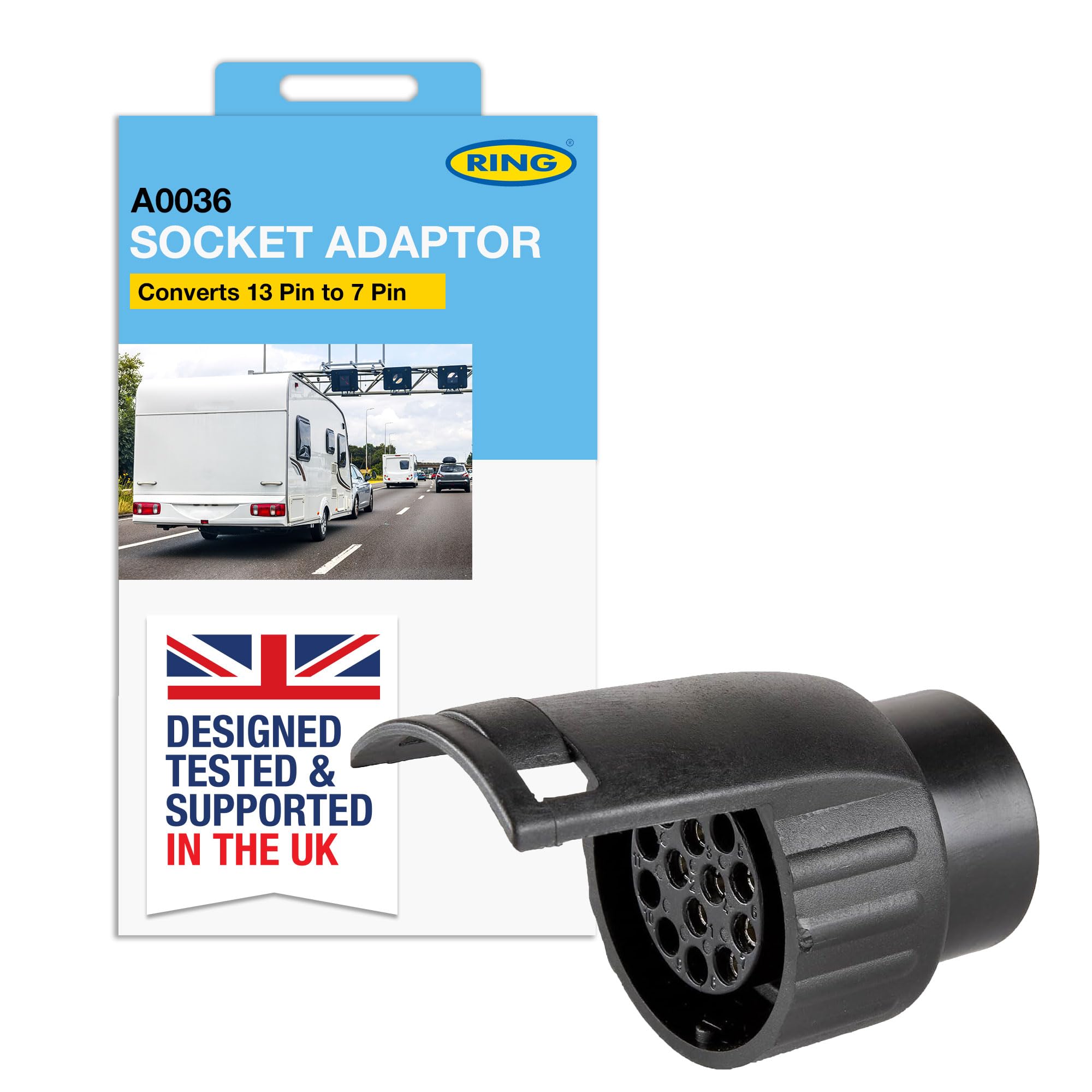 RING 13 Pin Plug to 7 Pin Socket Adaptor - Suitable for 12N Electrics in 12V