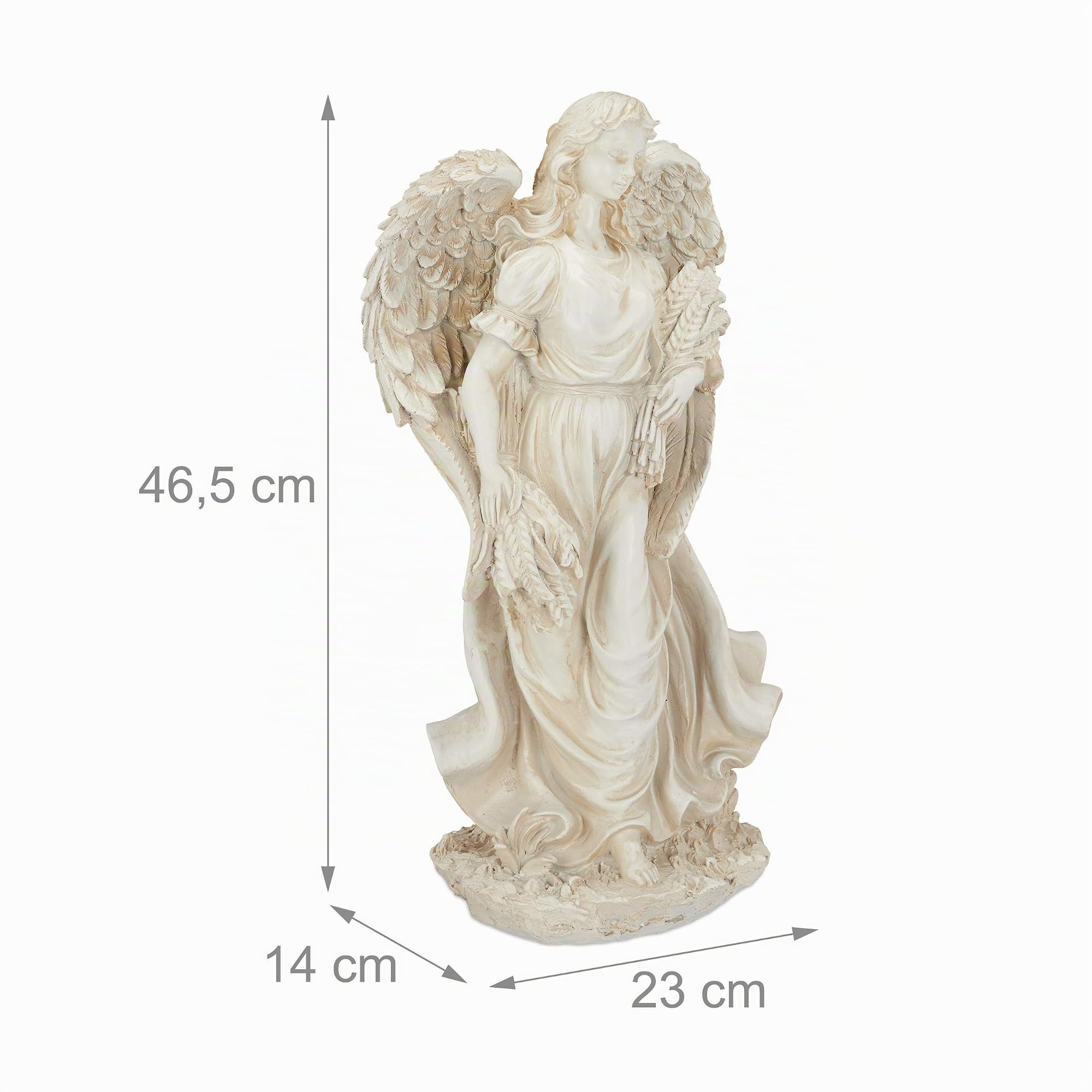 Relaxdays Statuetta Angelo Custode in Piedi, Statua Commemorativa Resistente al Gelo, per Giardino, Poliresina, Crema
