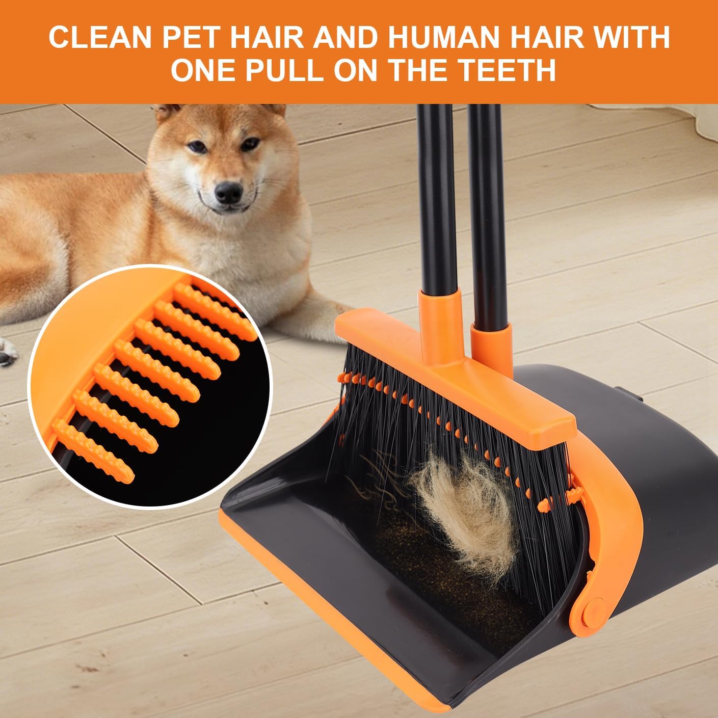 Broom and Dustpan Set - 56" Long Adjustable Handle Broom with Upright Standing Dustpan Combo for Home,Kitchen, Shopping Mall and Factory Indoor&Outdoor Sweeping