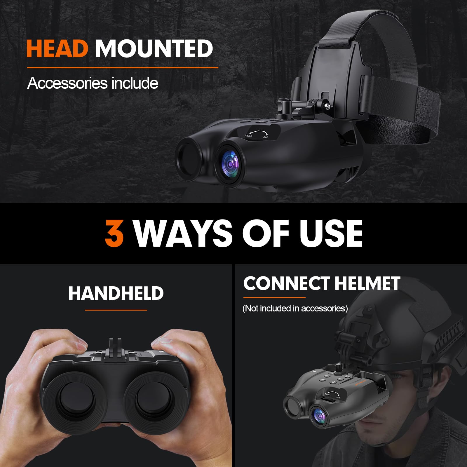 Gafas de visión Nocturna, se colocan en la Cabeza, observación hasta 300 m, Zoom Digital 5X, vídeo 1080P, con Tarjeta TF de 16 GB, para Caza, Acampada, exploración y navegación.