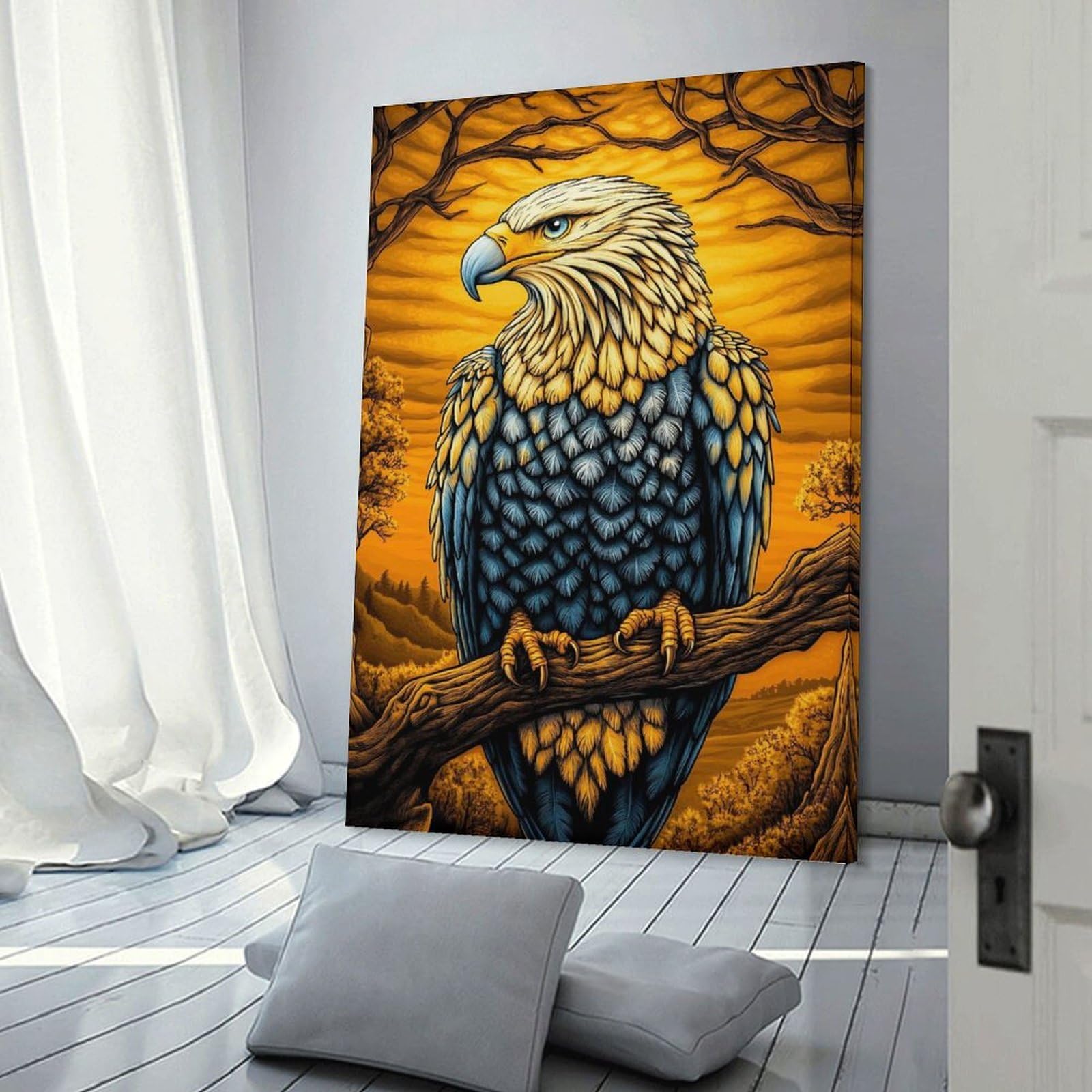 Junmoney Eagle in Golden Sunset Room Decor Wall Art, 20x30inch(50x75cm), for Bedroom Walls, Guest Spaces Or Lounges, Stylish Decor for A Restful Room Update