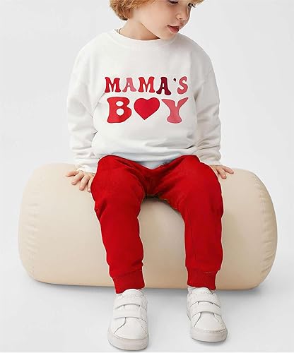 Miniatura 2 de Conjunto para el día de San Valentín para bebé niño con texto en inglés "Mama is My Valentine", camisas estampadas, sudadera con cuello redondo