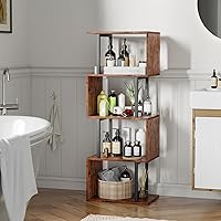 Vista 9 de Furologee 5 Tier Bookshelf, S Shaped Geometric Bookcase, Narrow Freestanding Display Shelves, Modern Wood Decorative Storage Rack for Bedroom