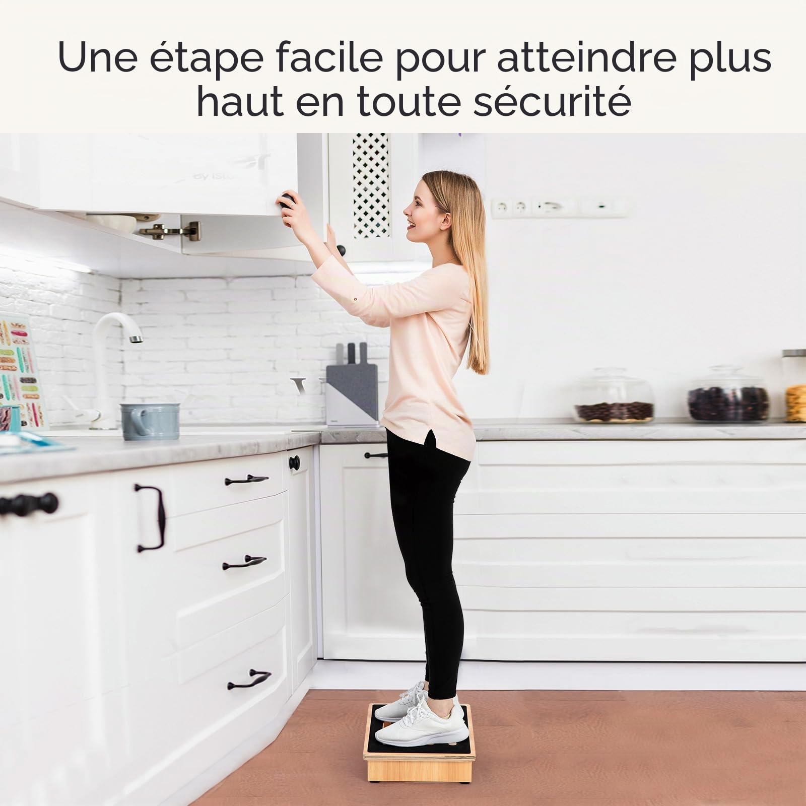 StrongTek Marchepied pour adultes avec surface en caoutchouc antidérapant, rehausseur en bois portable, salle de bain ou table de chevet, soutien pour enfants et personnes âgées (naturel)