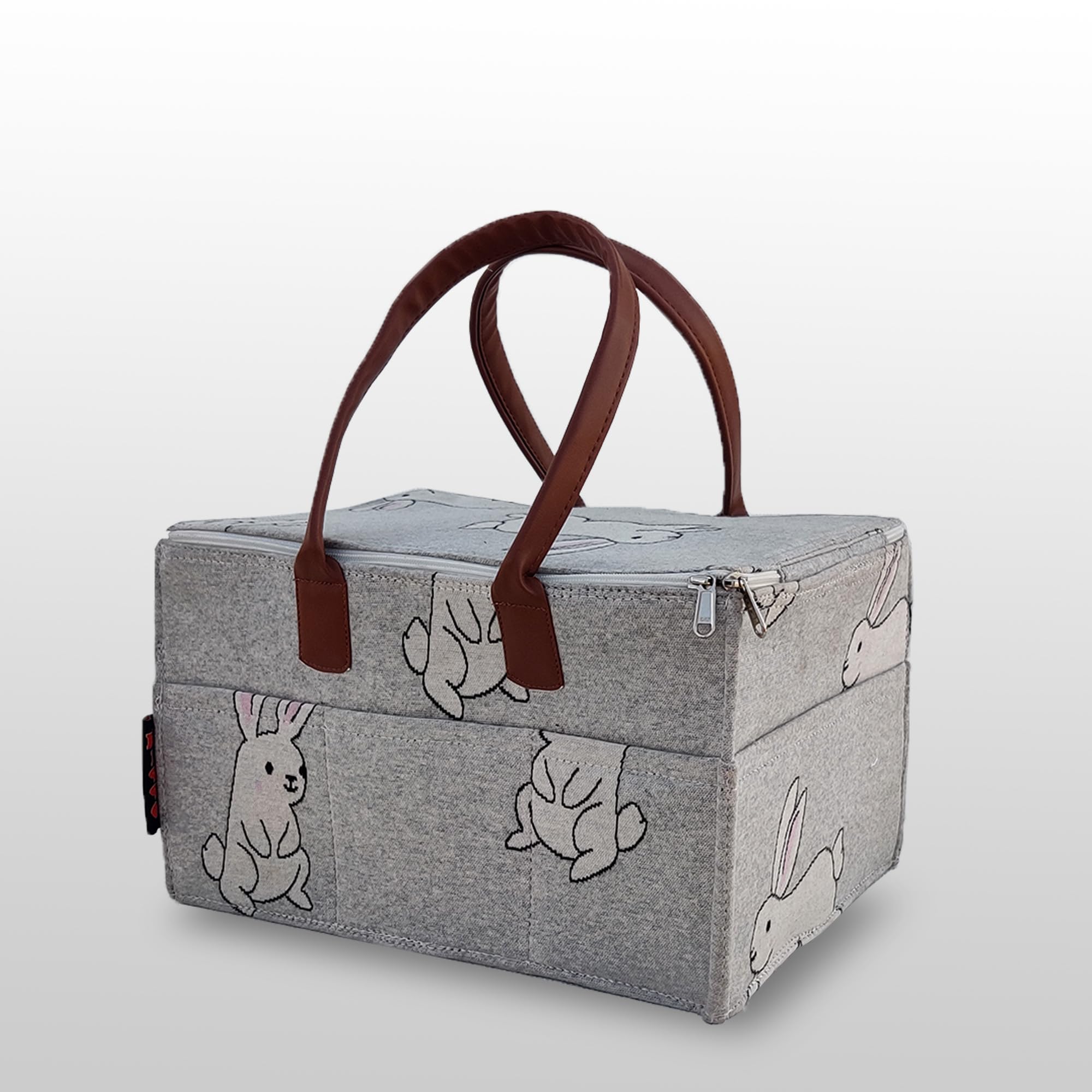 HIPPO Cute Diaper Caddy Bag with Lid Protection for Smart Mothers Baby Diaper Caddy Organizers Baby Wipes Felt Storage, Nursery, Foldable and Portable (LITTLE-BUNNY)-image-40