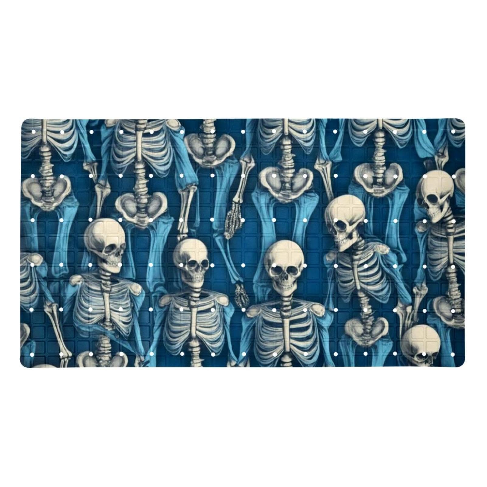 Tapis de bain antidérapant vintage squelette bleu extra long en PVC