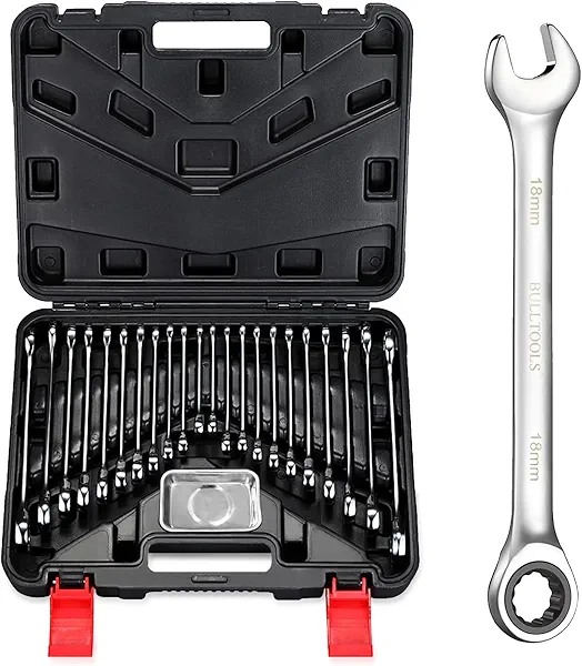 BULLTOOLS 23-Piece Ratchet Wrenches Chrome Vanadium Steel Ratcheting Wrench Set with Metric and SAE 72-Tooth Box End and Open End Standard Wrench Set with Organizer Box